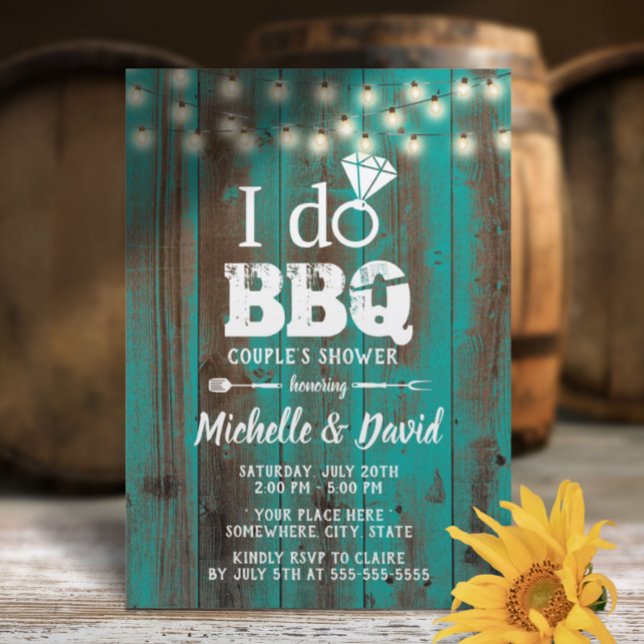 I DO BBQ Couples Shower Rustic Teal Barn Wood  Invitation (Creator Uploaded)