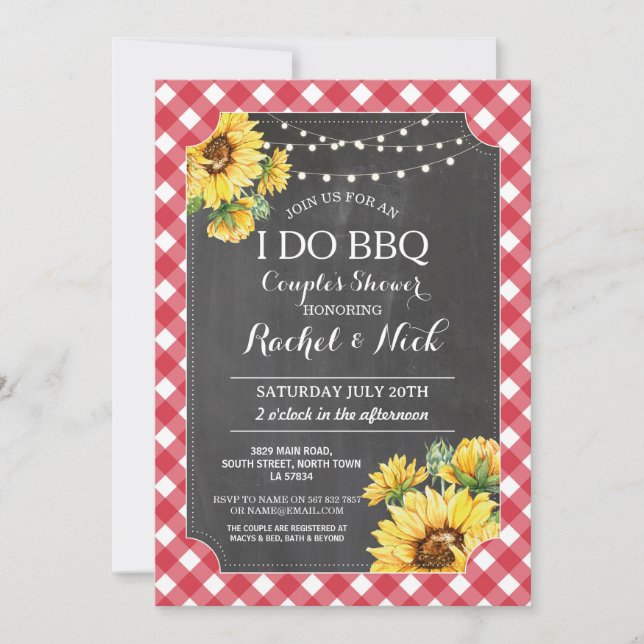 I DO BBQ Couples Shower Sunflower Gingham Invitation (Front)