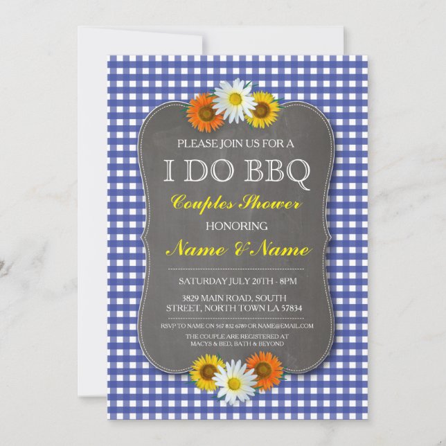 I DO BBQ Couples Showers Rustic Blue Floral Invite (Front)