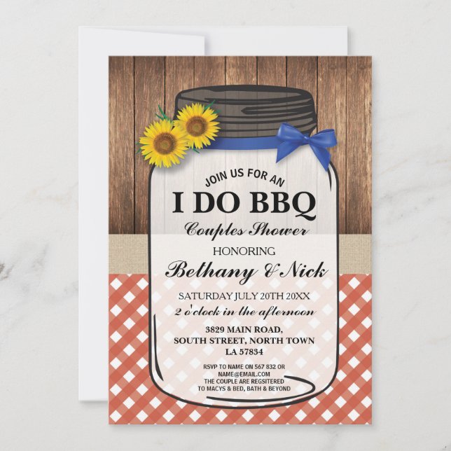 I DO BBQ Couples Showers Rustic Jar Red Invite (Front)