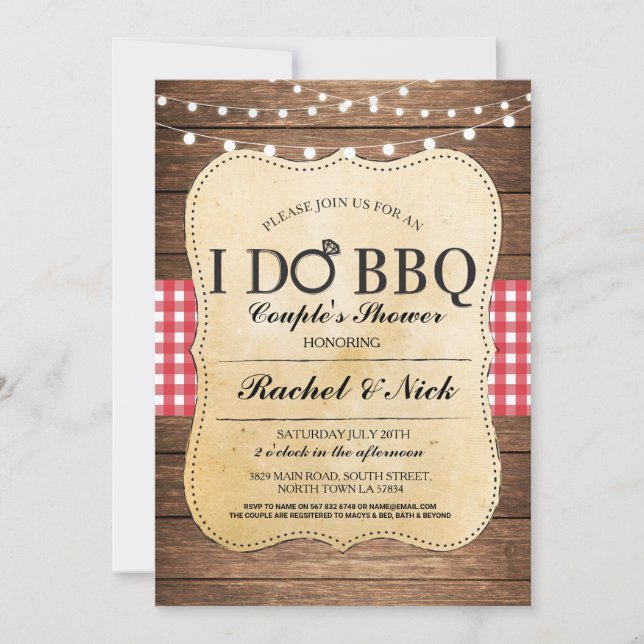 I DO BBQ Couples Showers Rustic Lights Invite (Front)