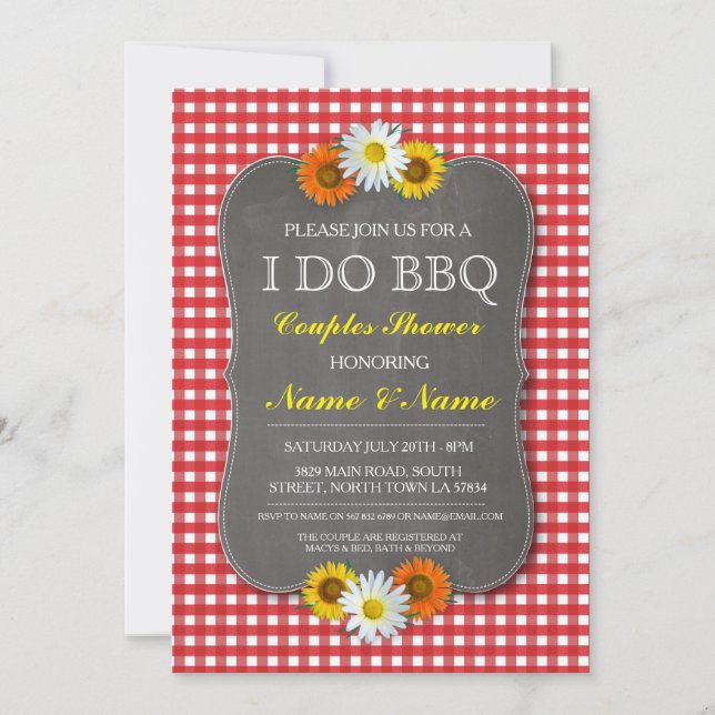 I DO BBQ Couples Showers Rustic Red Floral Invite (Front)