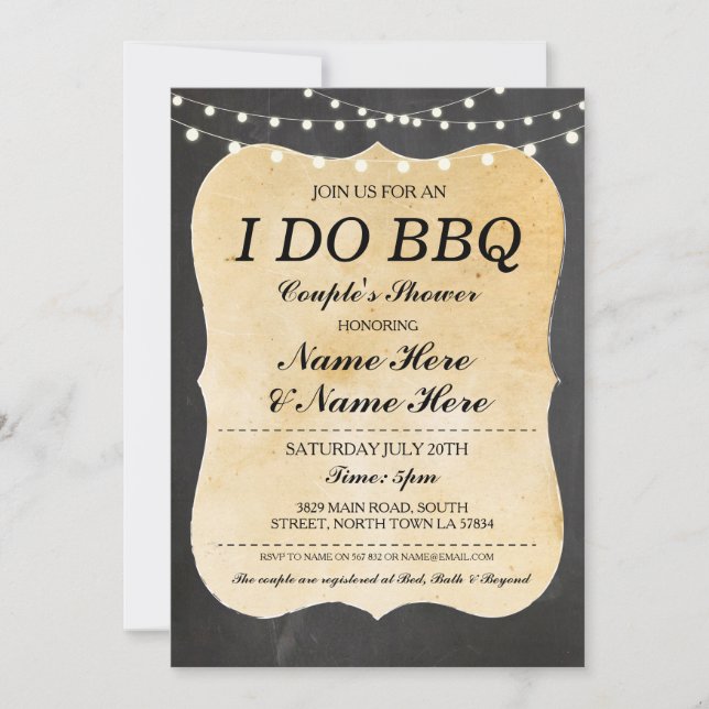 I DO BBQ Couples Showers Rustic Wood Invite (Front)