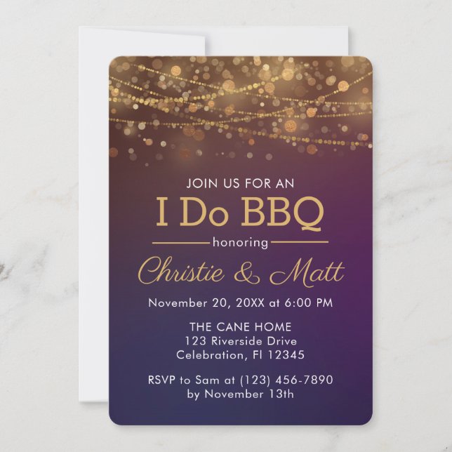 I DO BBQ Dusk Bokeh Engagement Party Invitation (Front)