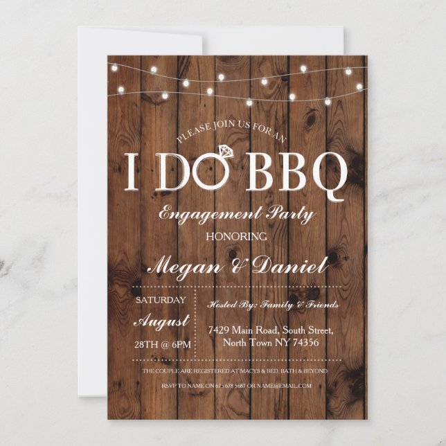 I DO BBQ Engagement Couples Shower Wood Invite (Front)