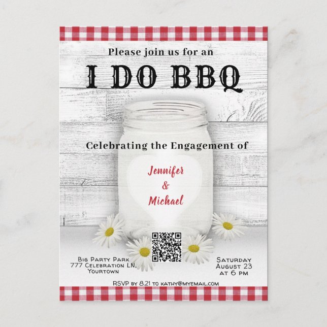 I Do | BBQ | Engagement Invitation QR Code Postcard (Front)