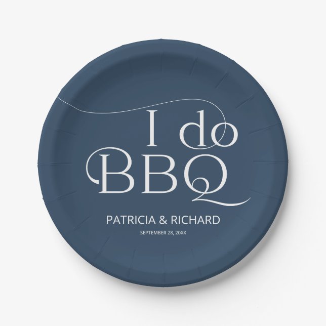 I do BBQ Engagement Party Blue Paper Plate (Front)