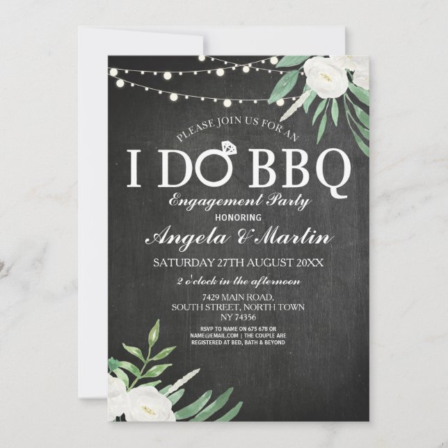 I DO BBQ Engagement Party Couples Shower Flowers Invitation (Front)