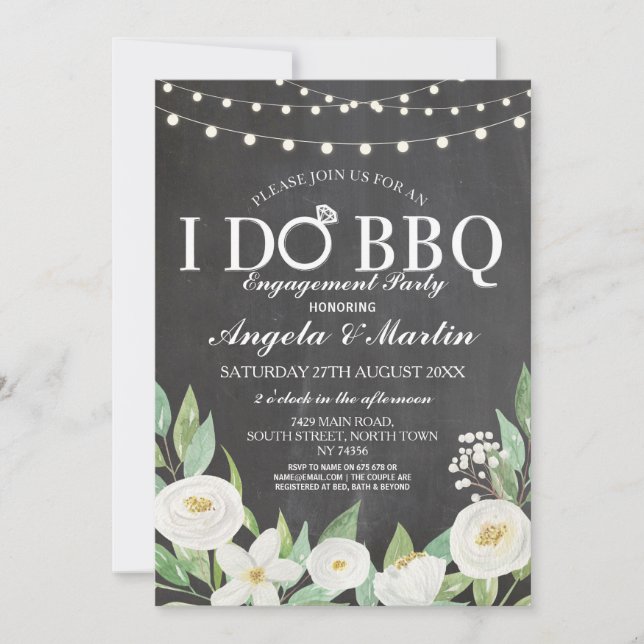 I DO BBQ Engagement Party Couples Shower Flowers Invitation (Front)