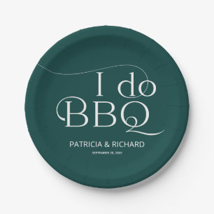 I do BBQ Engagement Party Green Paper Plate