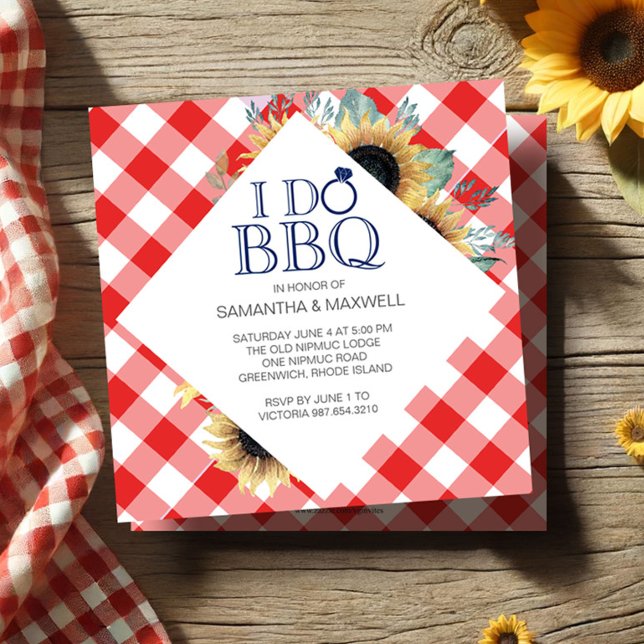 I Do BBQ Engagement Party Invitation (BBQ engagement party invitations sunflowers and red gingham
)