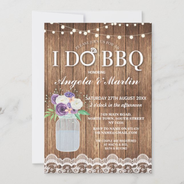 I DO BBQ Engagement Party Jar Baby's Breath Invite (Front)