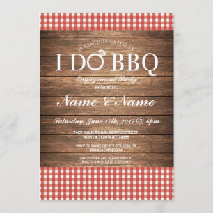 I DO BBQ Engagement Party Red Check Invite