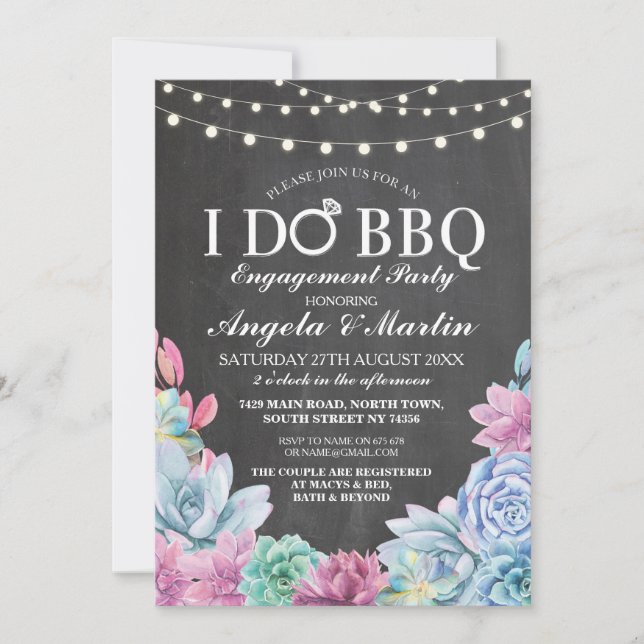I DO BBQ Engagement Party Succulents Invite (Front)
