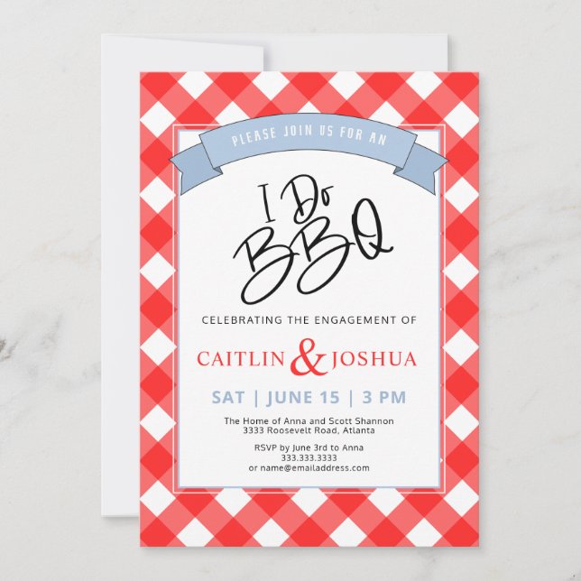 I Do BBQ Engagement Red Plaid Party Invitation (Front)
