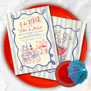 I do BBQ engagement rehearsal dinner hand drawn Invitation