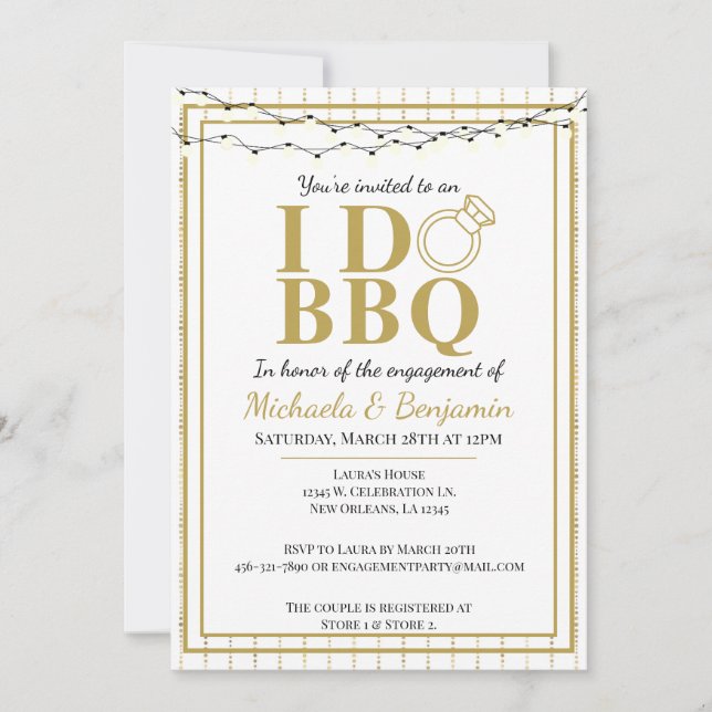 I Do BBQ Gold Couples Shower Engagement Party  Invitation (Front)