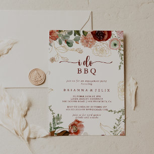 I Do BBQ Gold Rustic Floral Engagement Party Invitation
