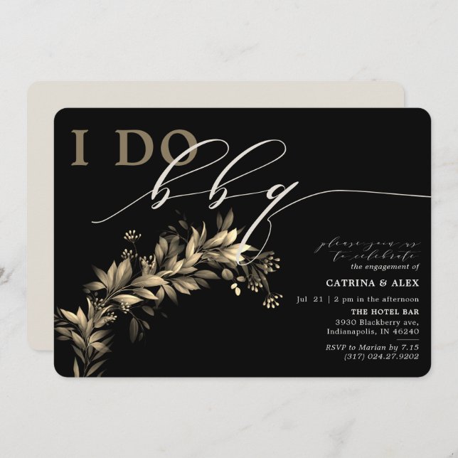 I Do BBQ Greenery Black Beige Engagement Party Invitation (Front/Back)