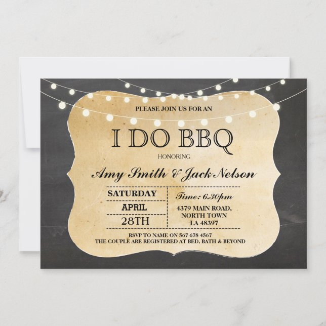 I DO BBQ Invitation Chalk Lights Couples Invite (Front)