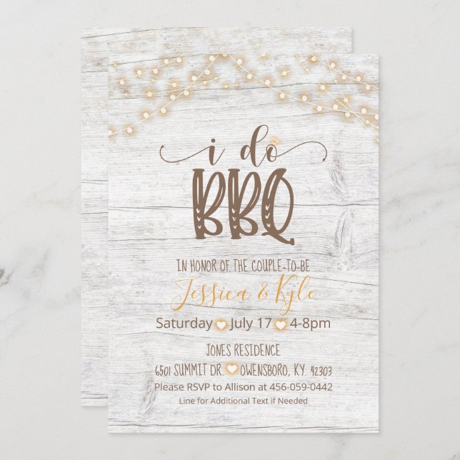 I Do BBQ Invitation - Rustic White (Front/Back)