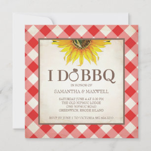 I Do BBQ Invitations Red Gingham and Sunflower