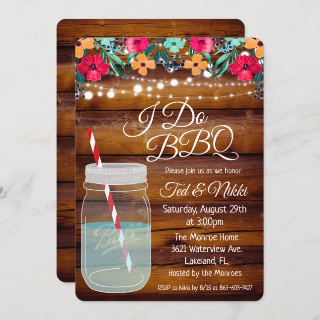 I Do BBQ Mason Jar Invitation (Front/Back)