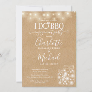 I Do BBQ Mason Jar String Lights Rustic Engagement Invitation