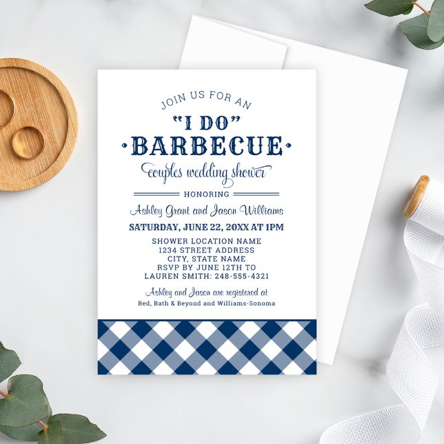 I Do BBQ Navy Blue Gingham Wedding Couples Shower Invitation (Creator Uploaded)