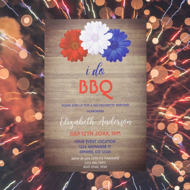 I Do BBQ Patriotic Floral Bachelorette Weekend Invitation (Creator Uploaded)