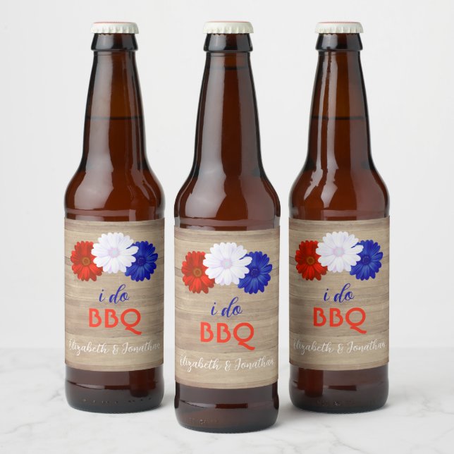 I Do BBQ Patriotic Floral Beer Bottle Label (Bottles)