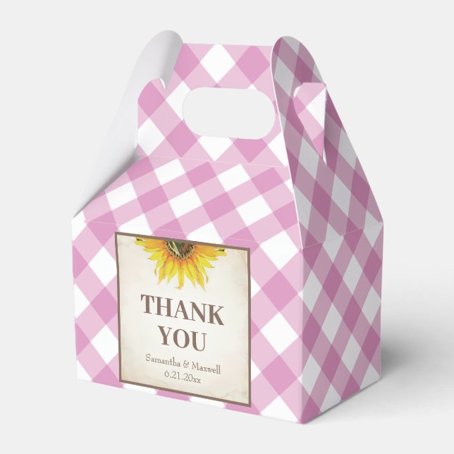 I Do BBQ Pink Gingham Sunflower Favour Box (Front Side)