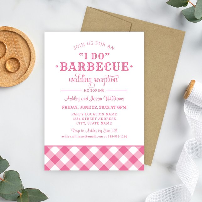 I Do BBQ Pink Gingham Wedding Reception Invitation (Creator Uploaded)