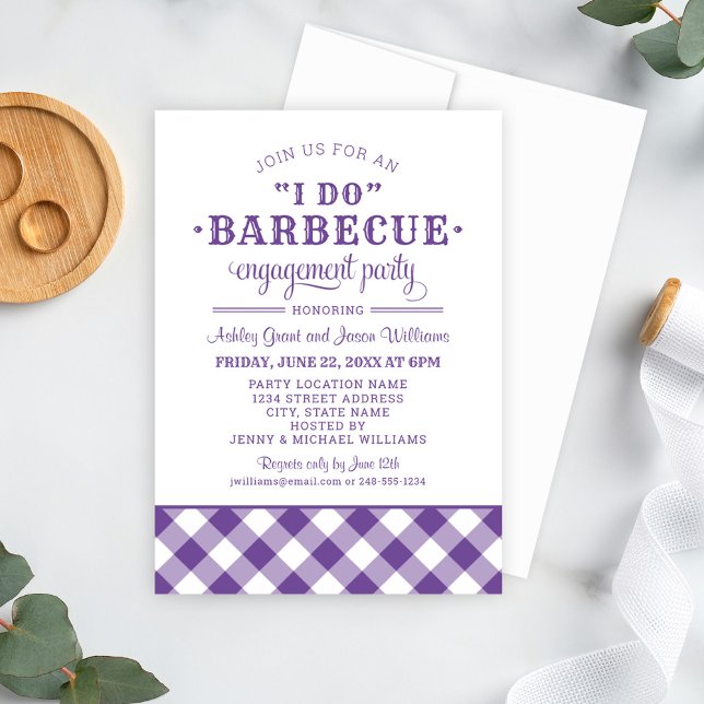 I Do BBQ Purple Gingham Engagement Invitation (Creator Uploaded)