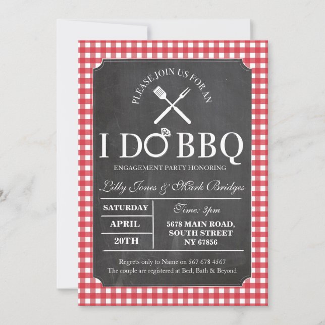 I DO BBQ Red Chalk Party Engagement Invitation (Front)