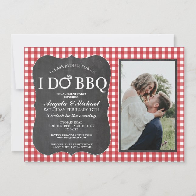 I DO BBQ Red Engagement Couples Shower Photo Invitation (Front)