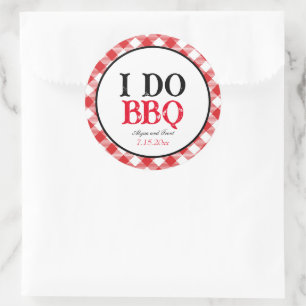 I Do BBQ Red Gingham Custom Wedding  Classic Round Sticker
