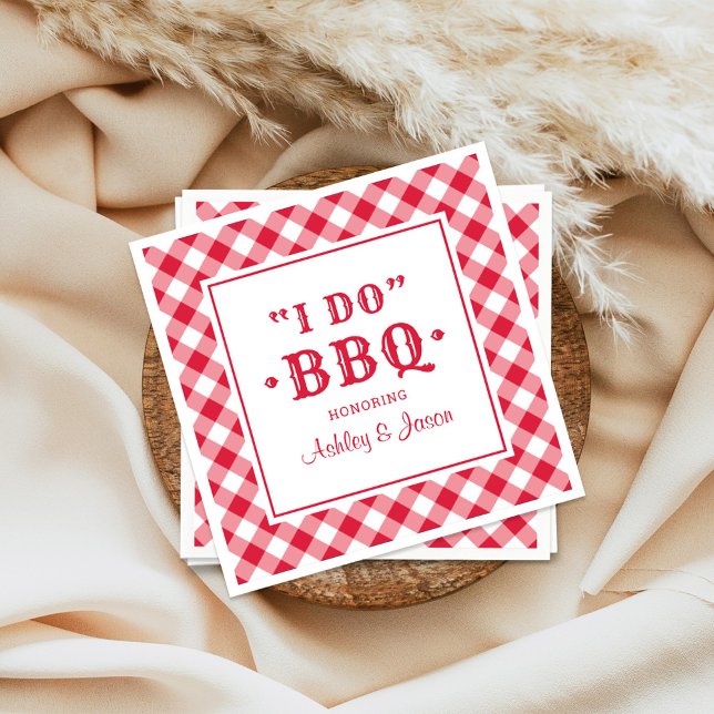 I Do BBQ Red Gingham Custom Wedding Monogram Napkin (Creator Uploaded)