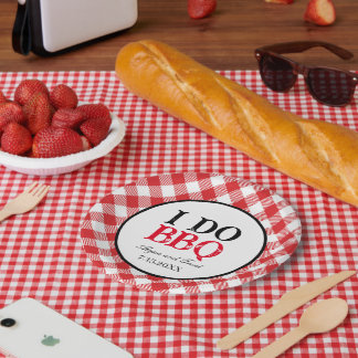 I Do BBQ Red Gingham Paper Plate