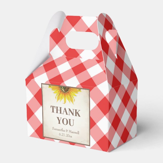I Do BBQ Red Gingham Sunflower Favour Box (Front Side)