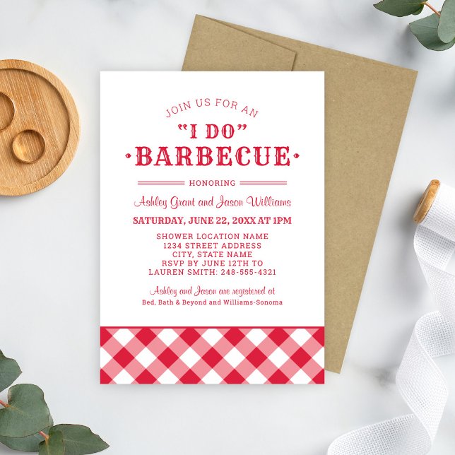 I Do BBQ Red Gingham Wedding Couples Shower Invitation (Creator Uploaded)