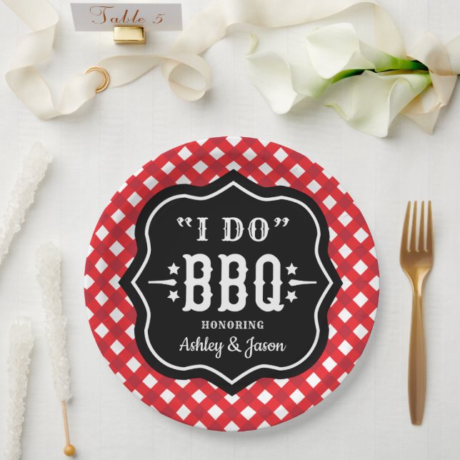 I Do BBQ Red Gingham Wedding Paper Plate (Wedding)