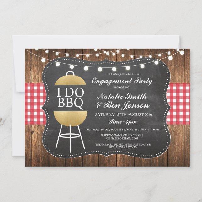 I DO BBQ Red Gold Chalk Couples Shower Invite (Front)