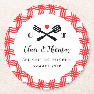 I Do BBQ Red Picnic Cocktail Decor Round Paper Coaster