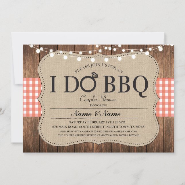 I DO BBQ Red Wood Engagement Couples Shower Invite (Front)