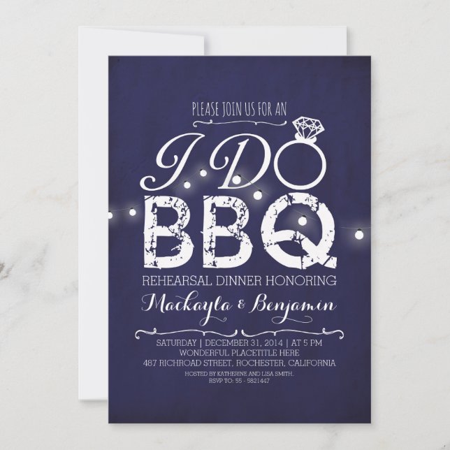 I do BBQ rehearsal dinner invitation NAVY (Front)