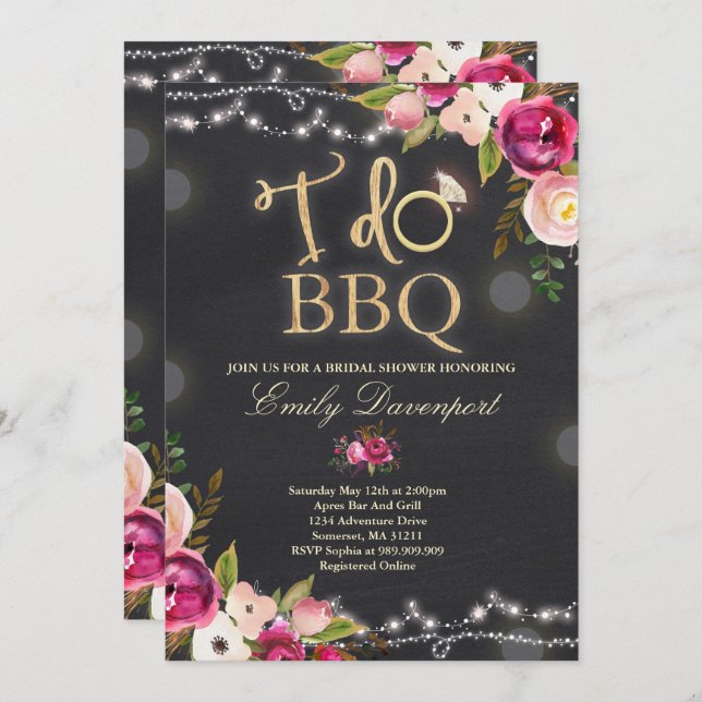 I Do BBQ Rustic Bridal Shower Invitation Florals (Front/Back)