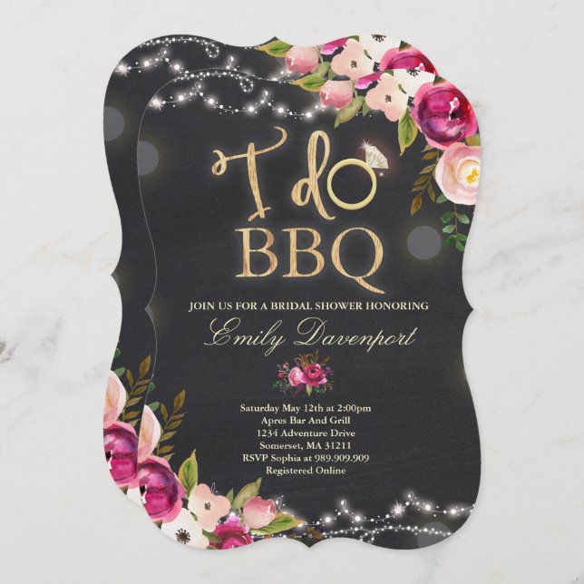 I Do BBQ Rustic Bridal Shower Invitation Florals (Front/Back)