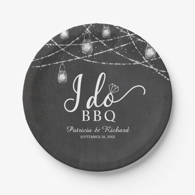 I Do BBQ Rustic Chalk Engagement Party Paper Plate (Front)
