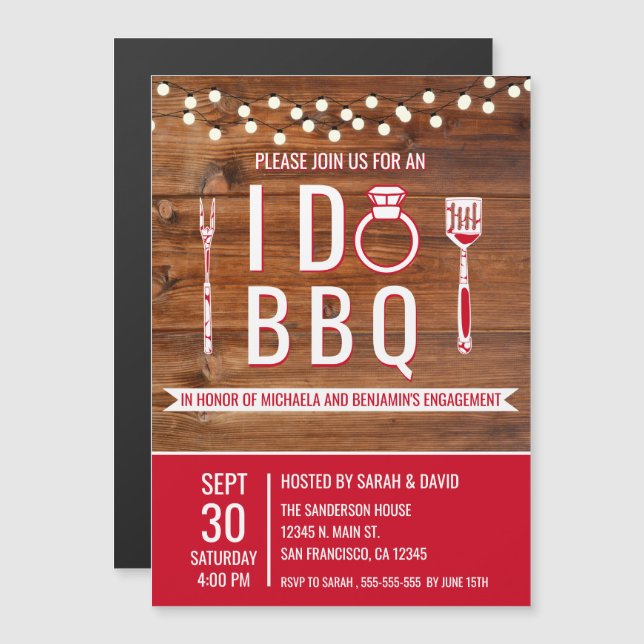 I Do BBQ Rustic Engagement Party Couples Shower Magnetic Invitation (Front/Back)